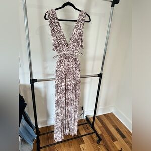 Brown Patterned Lovely Day Maxi Dress with Cutouts - Size L - Boutique